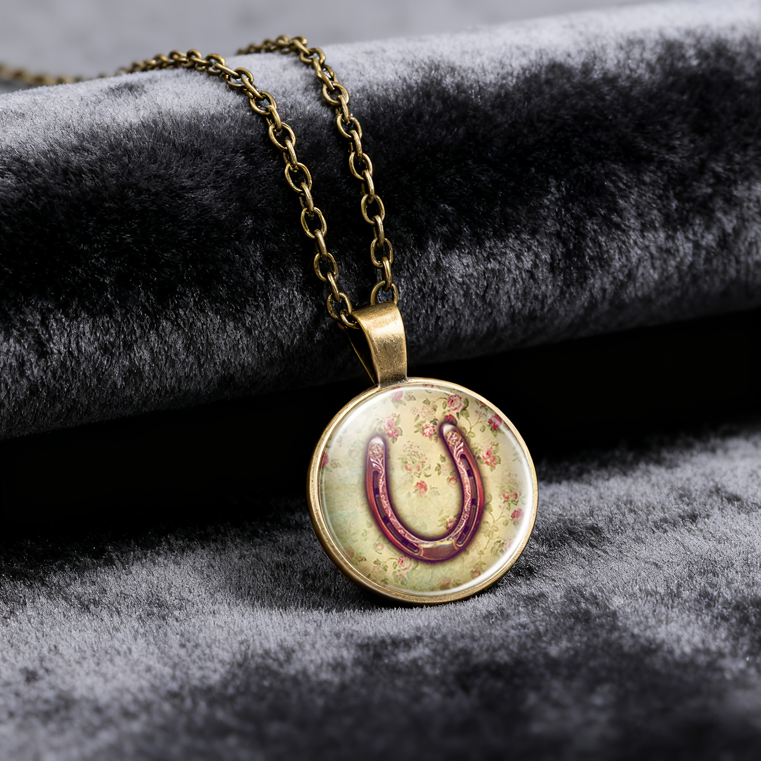 Brown Round Base Glass Pattern Necklace Pendant
